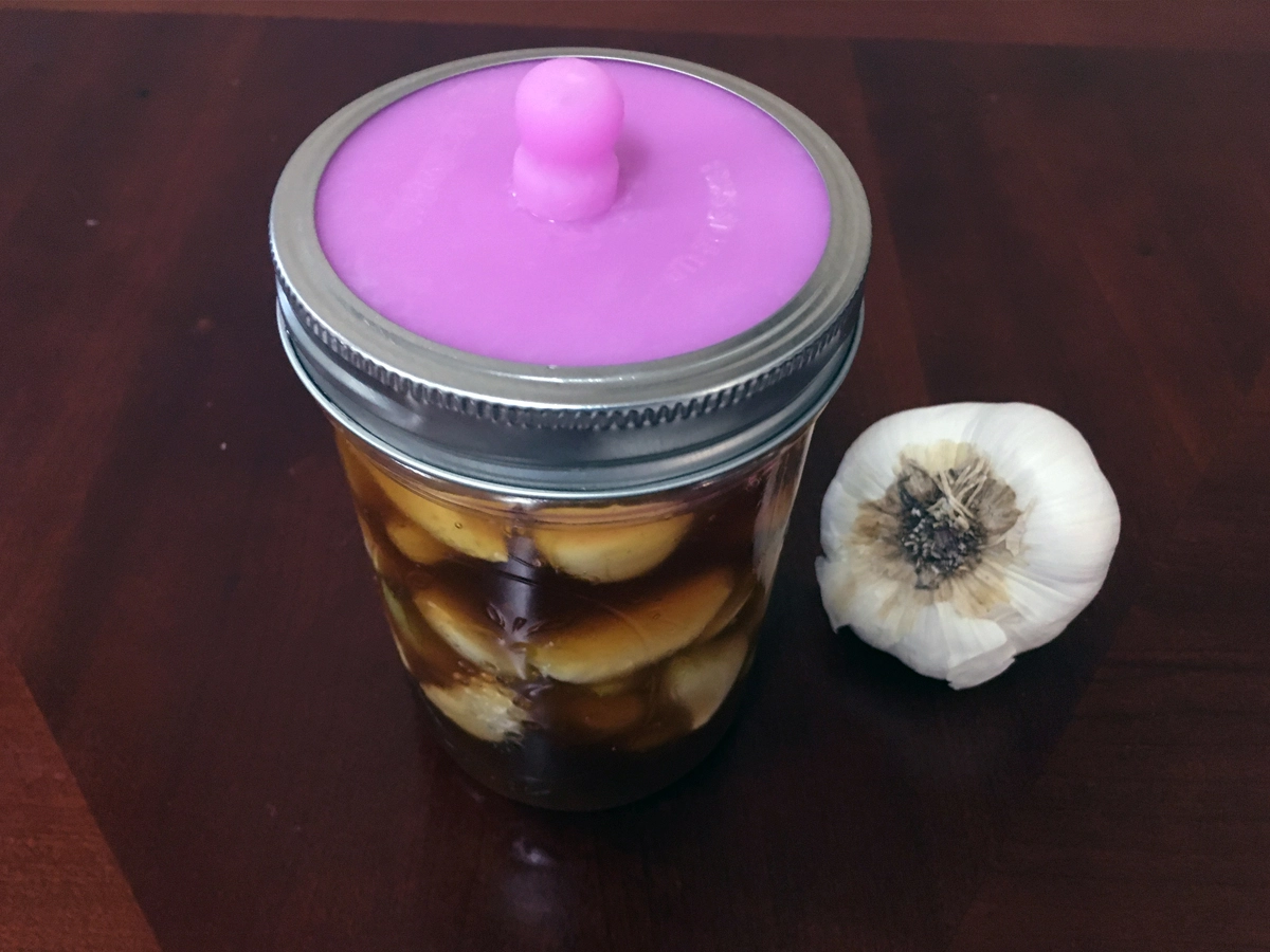 fermented honey garlic with a pickle pipe lid