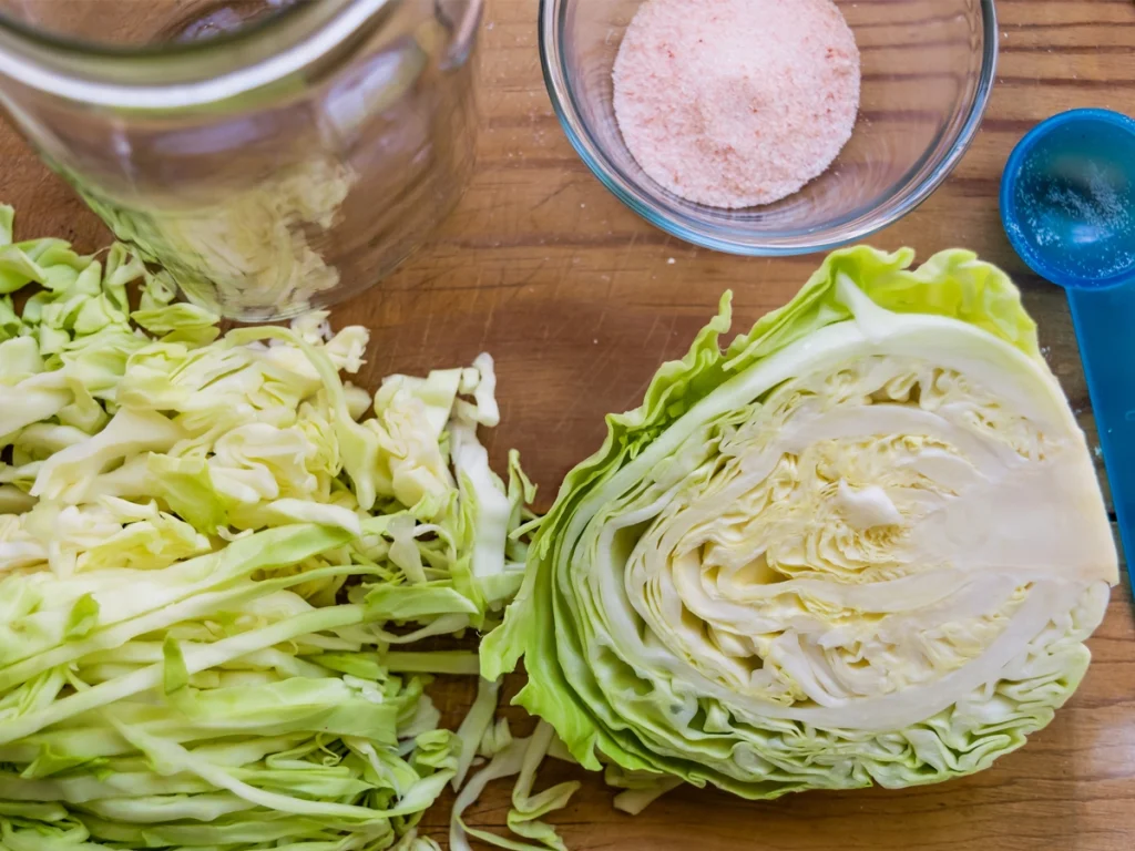 cabbage and salt to make sauerkraut